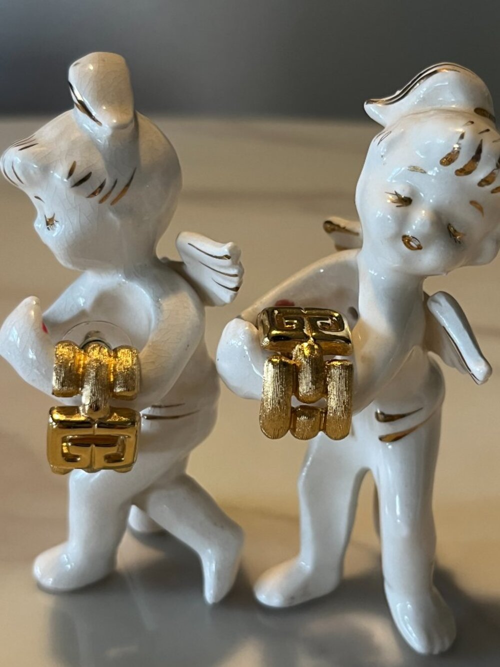 Givenchy Gold-Tone Vintage Logo Earrings + COA - Picture 1 of 12